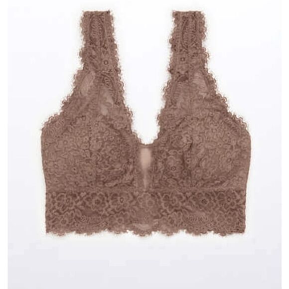 NWOT Aerie Eyelash Lace Plunge Bralette M  Mauve Rose - Picture 1 of 11